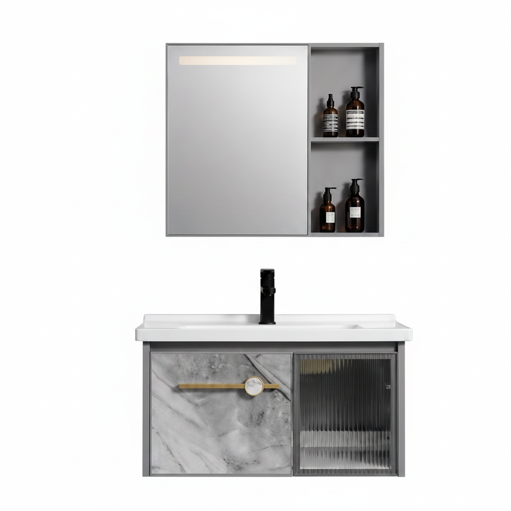 MUEBLE DE BAÑO DE ALUMINIO + ESPEJO CON SENSOR LED - QH401 GRIS - FRATELLI